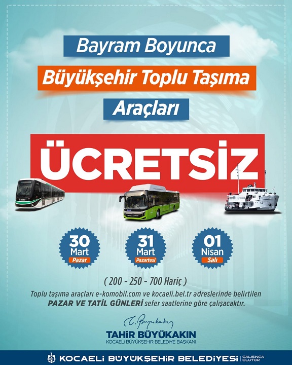 Bayram boyunca ulaşım ücretsiz