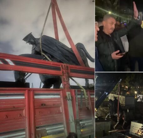 Atatürk heykeli yerinden söküldü tepki büyük.